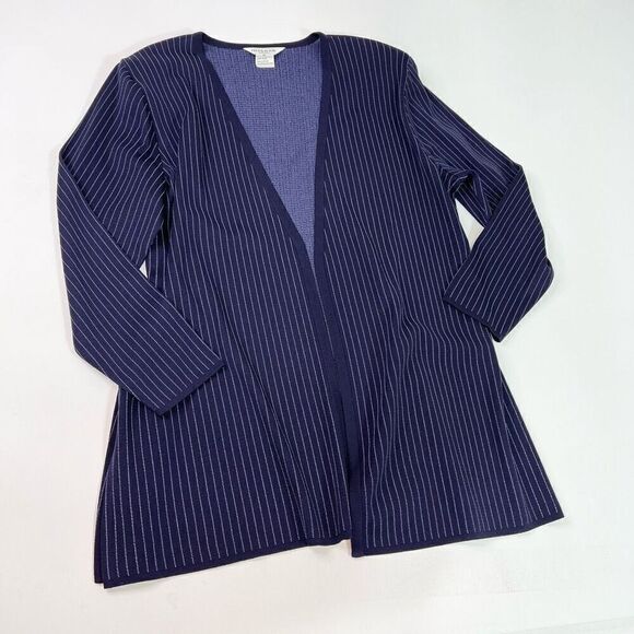 Exclusively Misook Blouse Womens 2X Navy Blue Knit Acrylic Striped Cardigan - Picture 1 of 9